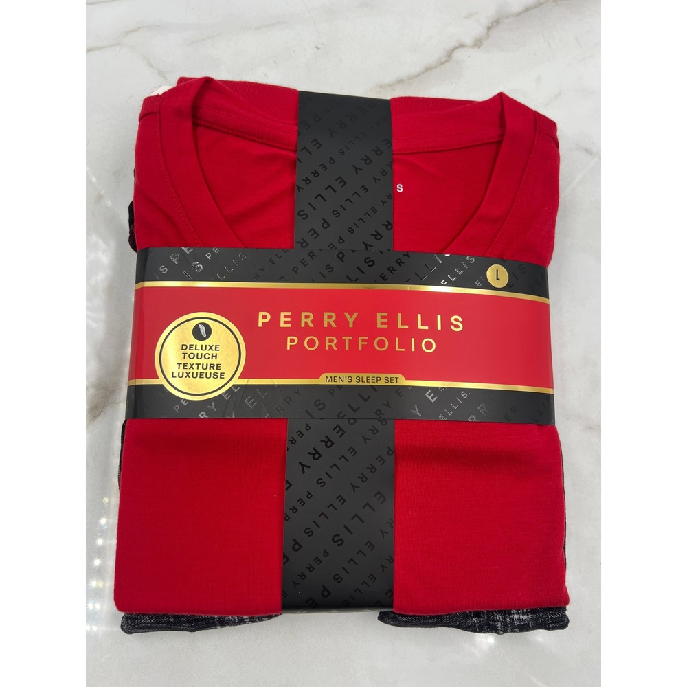 Perry Ellis Portfolio Pajama Set Men's Large Red Plaid Sleep Set Chili NWT